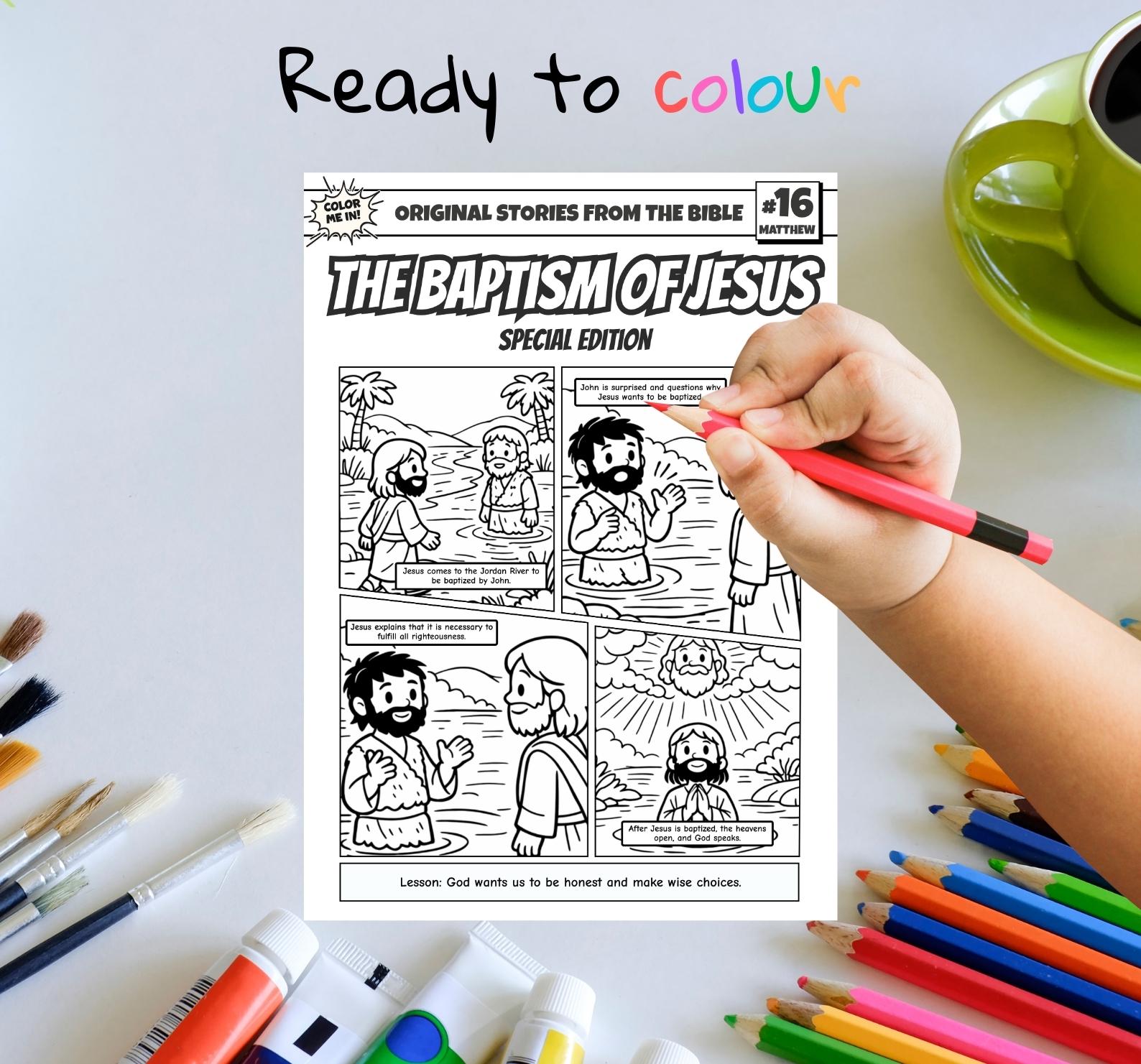 Baptism of Jesus A4 Bible Comic Coloring Page for Kids | Sunday School ...