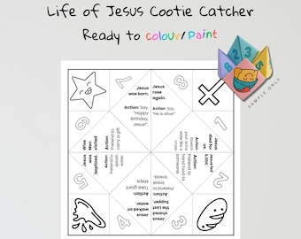 Life of Jesus Color-In Cootie Catcher, Bible Craft for Kids, Sunday School & Christian School Activity