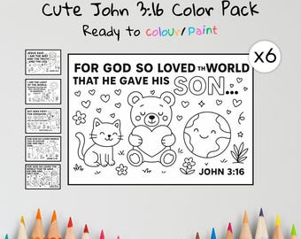 John 3:16 Bible Verse Coloring Pages – Christian Kids Activity – Scripture Printable – Faith Based Craft – Sunday School Digital Download