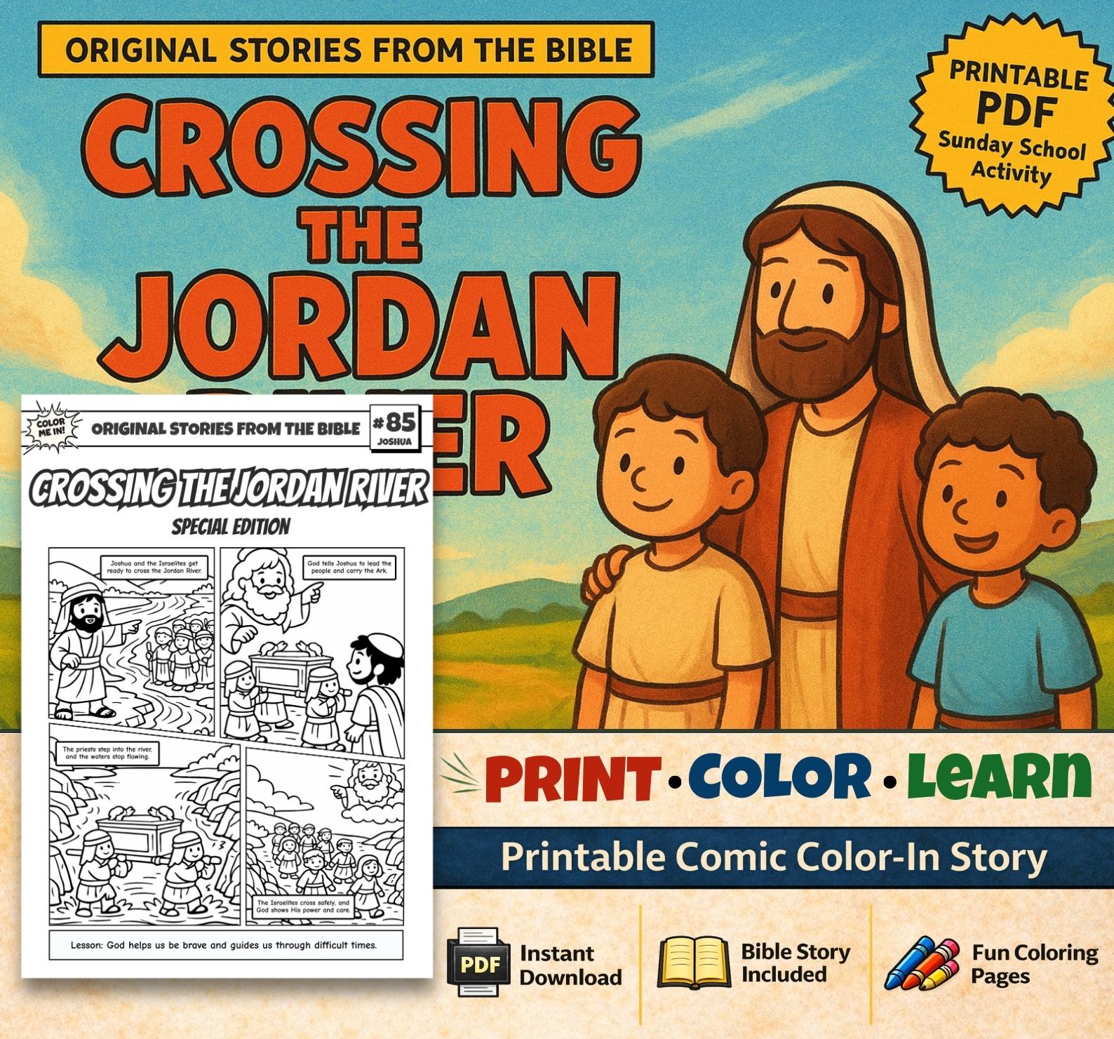 Crossing the Jordan River A4 Bible Comic Coloring Page | Sunday School ...