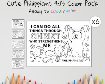 Philippians 4:13 Bible Verse Coloring Pages – Christian Kids Activity – Scripture Printable – Faith Based Craft – Sunday School Download