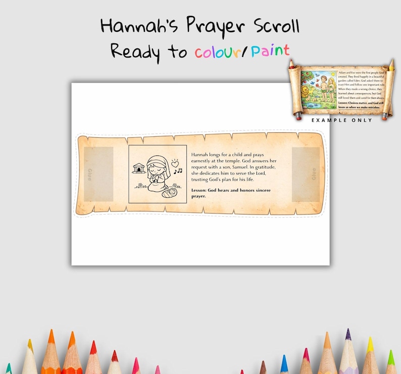 Hannah’s Prayer Scroll Sunday School Craft | Bible Craft Printable | Kids Bible Story Activity | Christian Coloring Craft | Digital Download image 1