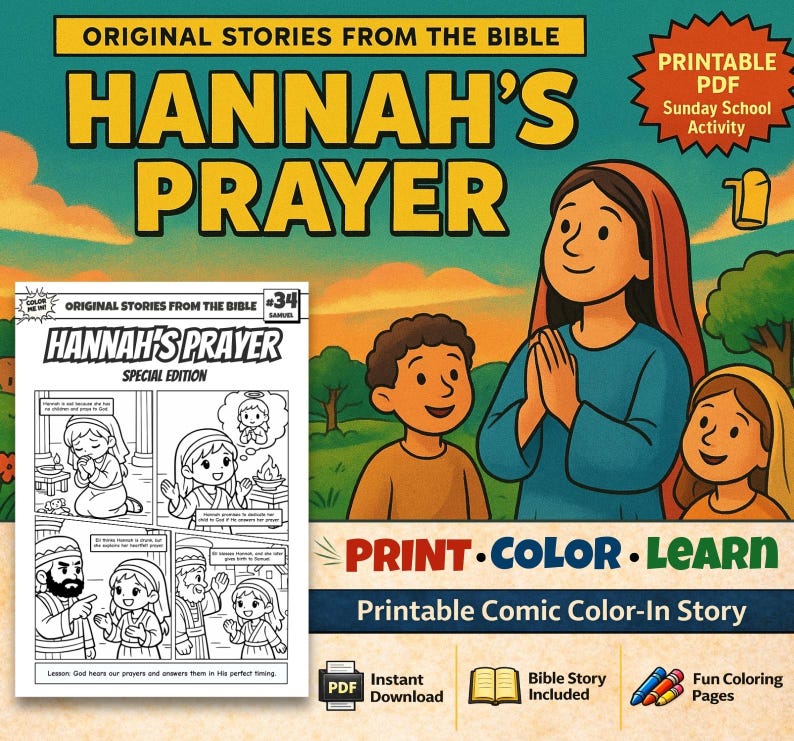 Hannah’s Prayer Bible Comic Colouring Page: listing photo