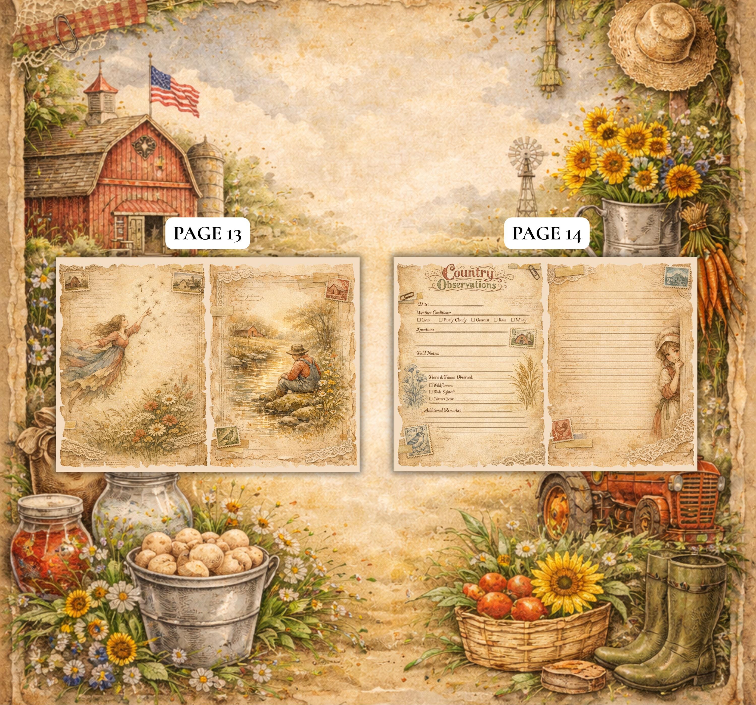 Farmhouse Country Junk Journal Kit – Printable Rustic Scrapbook Pages ...