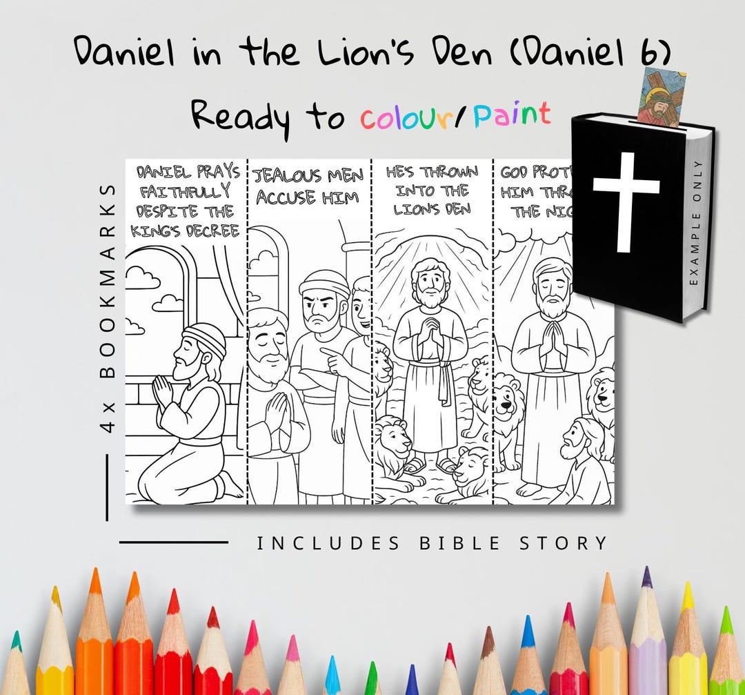 Daniel in the Lions’ Den Bookmark Set (4 Bookmarks) | Bible Story ...