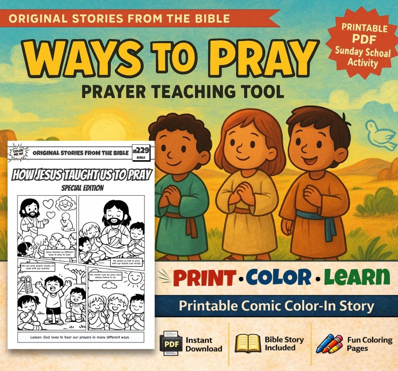 Ways to Pray Bible Comic Colouring Page: listing photo