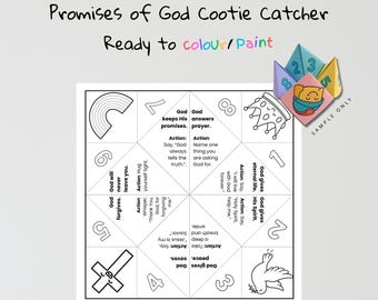 Colour-In Cootie Catcher Bijbelknutsel, beloften van God activiteit voor zondagsschool en christelijke school