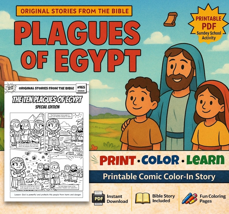 Plagues of Egypt Bible Comic Colouring Page: listing photo