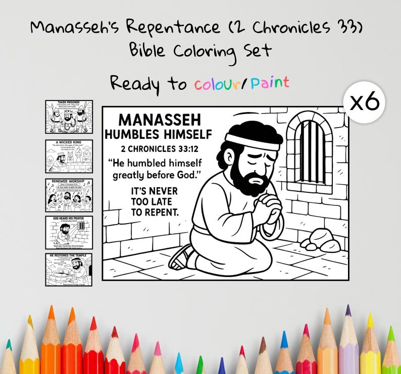 Manasseh’s Repentance Bible Colouring Pages: listing photo