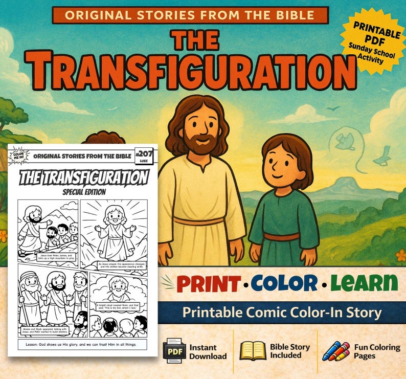 The Transfiguration Bible Comic Colouring Page: listing photo