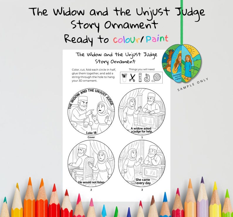 The Widow and the Unjust Judge 3D Bible Story Ornament for Kids: listing photo