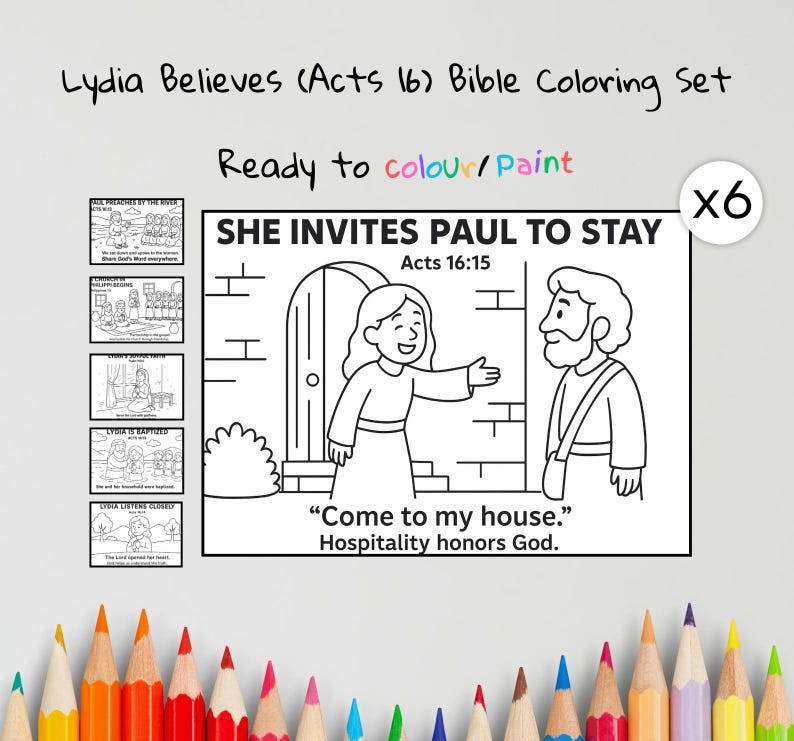 Lydia Believes Bible Colouring Pages: listing photo