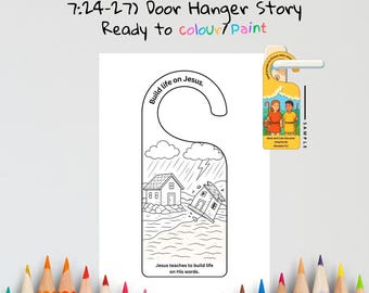 Wise & Foolish Builders Kids Bible Craft Door Hanger | Matthew 7 Craft | Christian Printable | Bible Activity for Kids