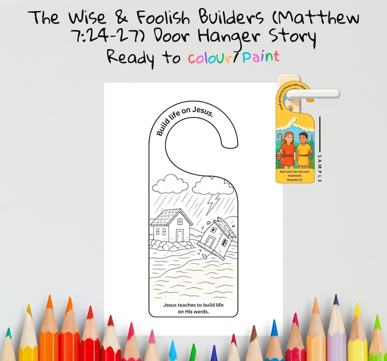 Wise and Foolish Builders Bible Door Hanger: listing photo