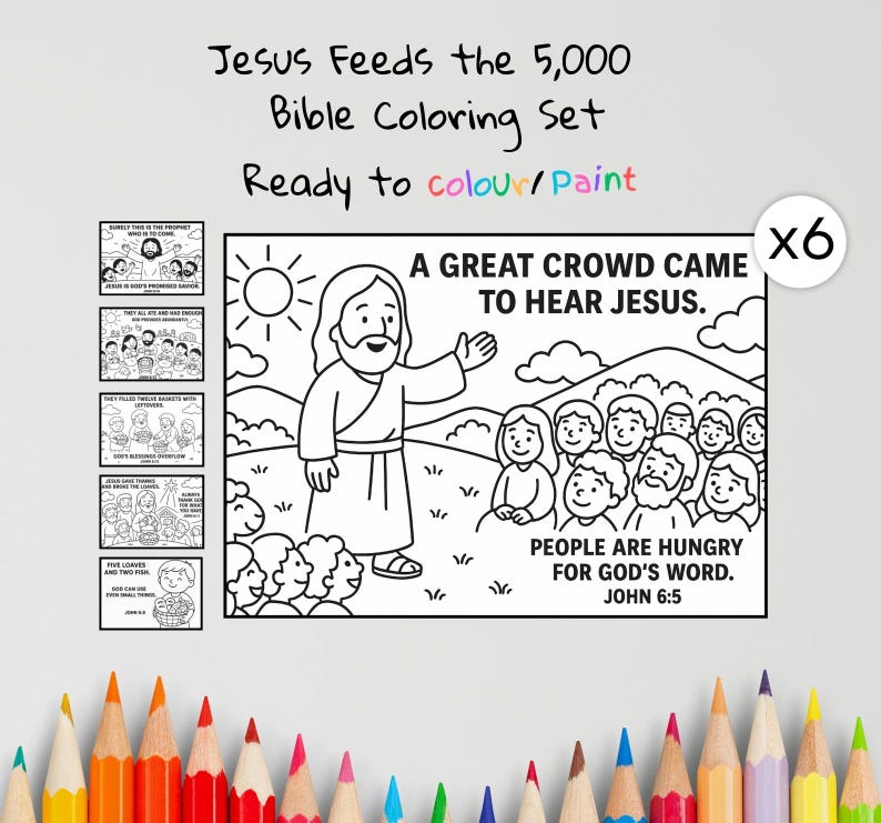 Jesus Feeds the 5,000 Bible Colouring Pages: listing photo