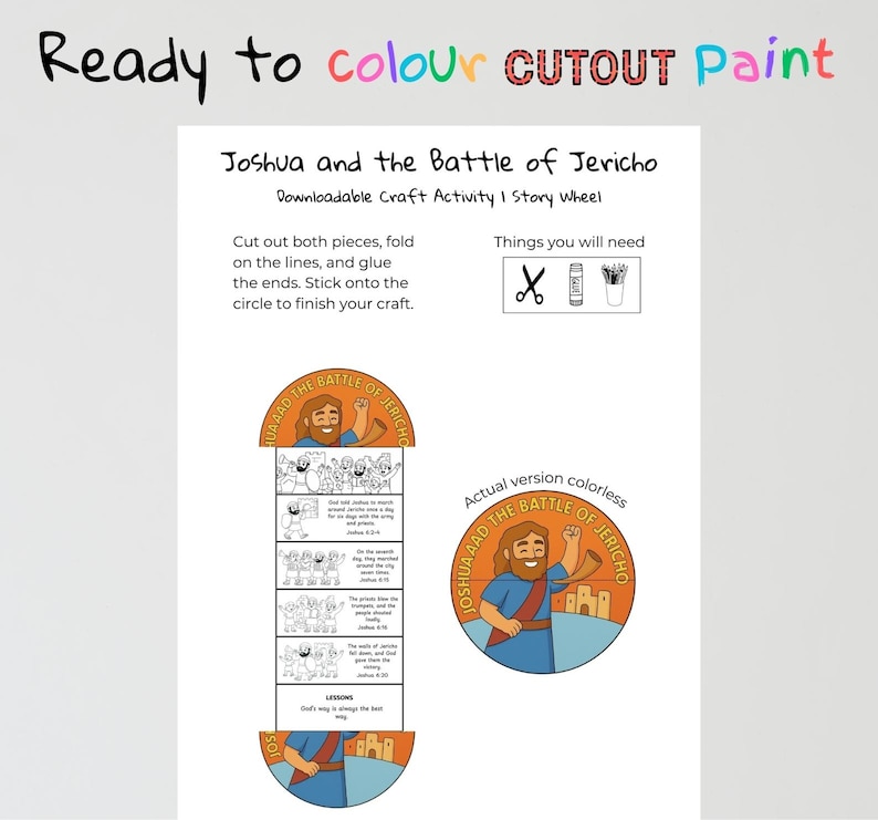 Joshua and the Battle of Jericho Bible Sequencing Craft for Kids: listing photo