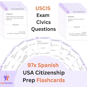 Tarjetas didácticas para el examen de ciudadanía estadounidense en español / Preparación para el examen USCIS / Descarga digital / 97 preguntas de educación cívica para la naturalización estadounidense