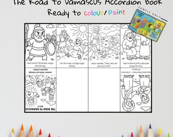 Artisanat biblique sur la route de Damas | Activité d'école du dimanche pour les enfants | Coloriage biblique et création de séquences | Leçon d'Actes 9