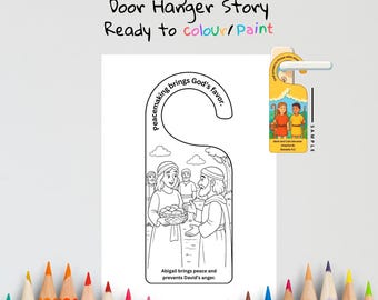 Nabal & Abigail Kids Bible Craft Door Hanger | 1 Samuel 25 Coloring Craft | Christian Printable | Bible Activity for Kids