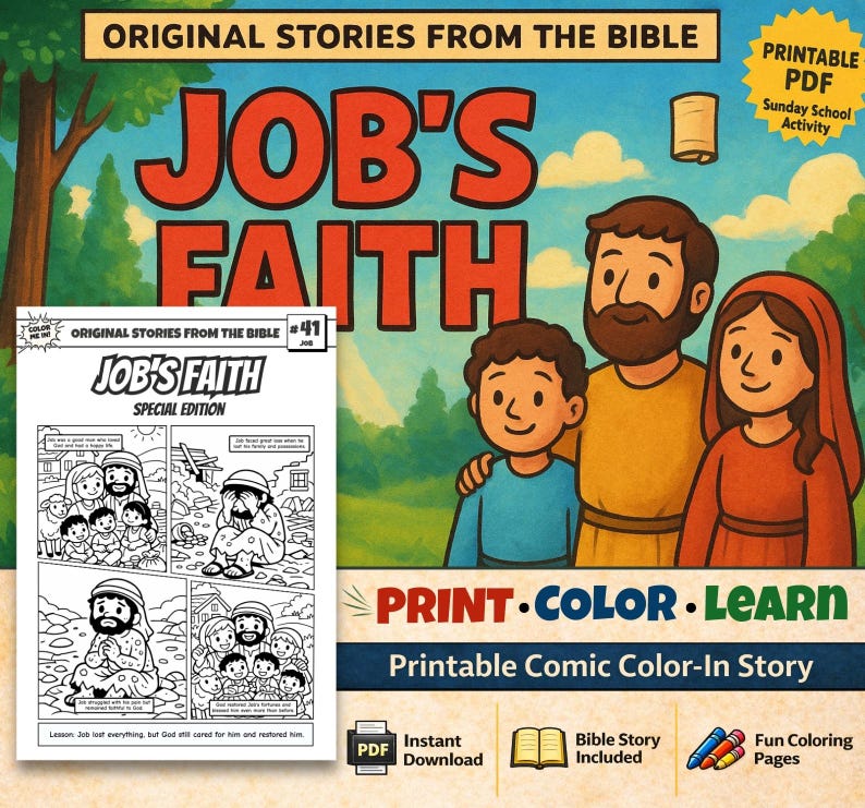 Job’s Faith Bible Comic Colouring Page: listing photo
