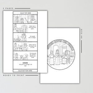 Peut inclure: Livre de coloriage pr&ecirc;t &agrave; imprimer en deux pages avec illustrations et texte. La premi&egrave;re page pr&eacute;sente une mise en page de bande dessin&eacute;e avec des sc&egrave;nes d'une reine et d'un roi. La deuxi&egrave;me page a une illustration circulaire.