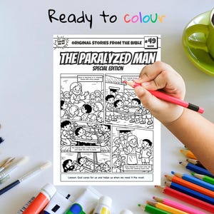 The Paralyzed Man Mark 2:1-12 A4 Bible Comic Coloring Page | Sunday School Craft | Bible Study for Kids | Children’s Church Activity image 3