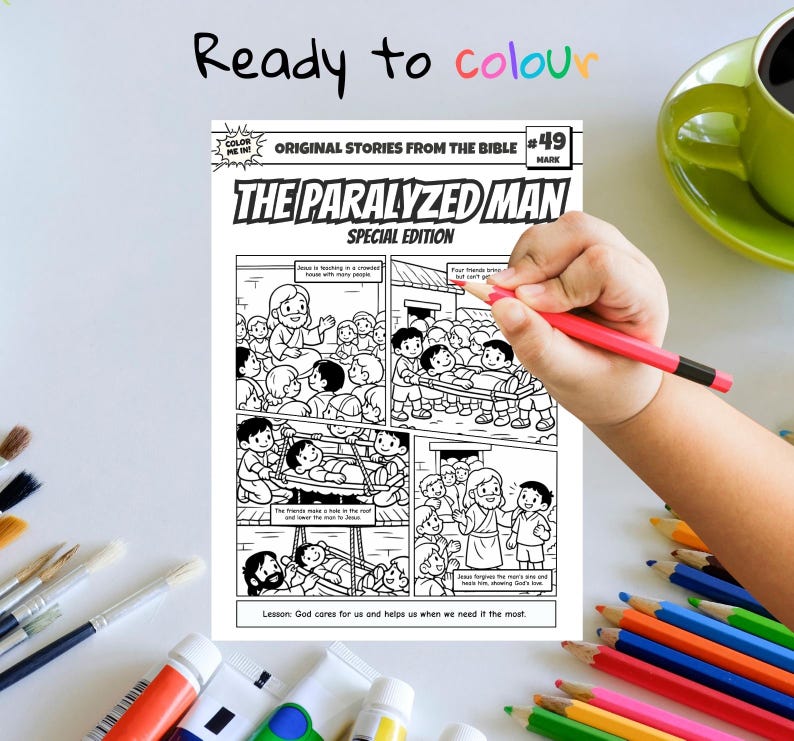 The Paralyzed Man Mark 2:1-12 A4 Bible Comic Coloring Page | Sunday School Craft | Bible Study for Kids | Children’s Church Activity image 3