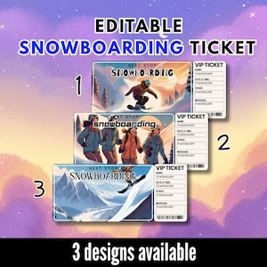 Snowboarding Gift Ticket | Next Stop: Snowboarding | Editable Pass | Printable Surprise Ticket | Instant Download