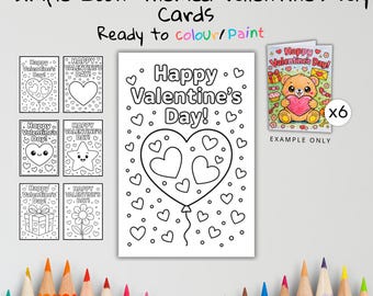 Simple Valentine’s Day Coloring Cards for Kids – Set of 6 | Cute Printable Classroom Valentines