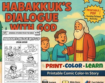Dialogo di Abacuc con Dio Pagina da colorare con fumetti biblici in formato A4 / Lavoretto per la scuola domenicale / Attività per bambini in chiesa / Abacuc 1–3