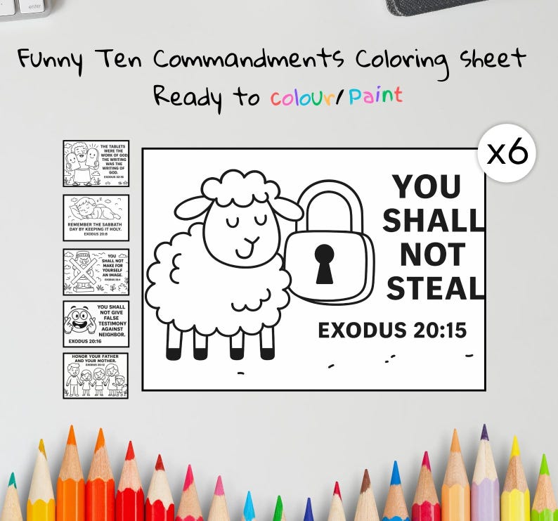 Funny Ten Commandments Bible Colouring Pages: listing photo
