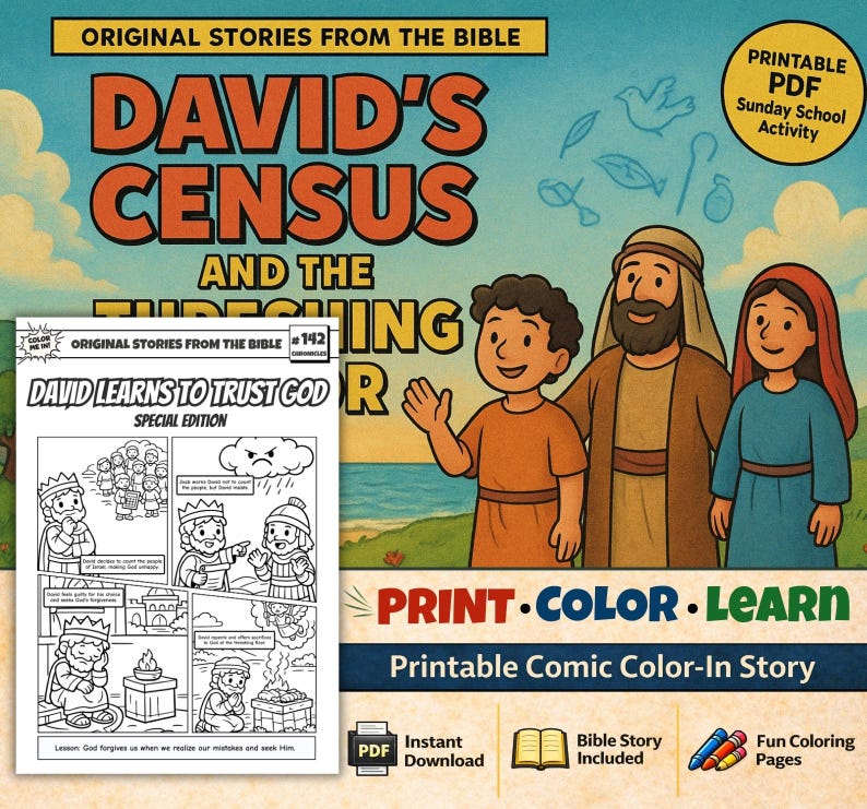 David’s Census and the Threshing Floor Bible Comic Colouring Page: listing photo
