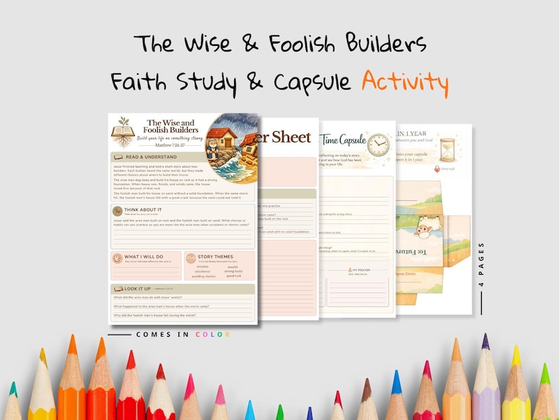 The Wise and Foolish Builders Faith Time Capsule Pack for Kids: listing photo