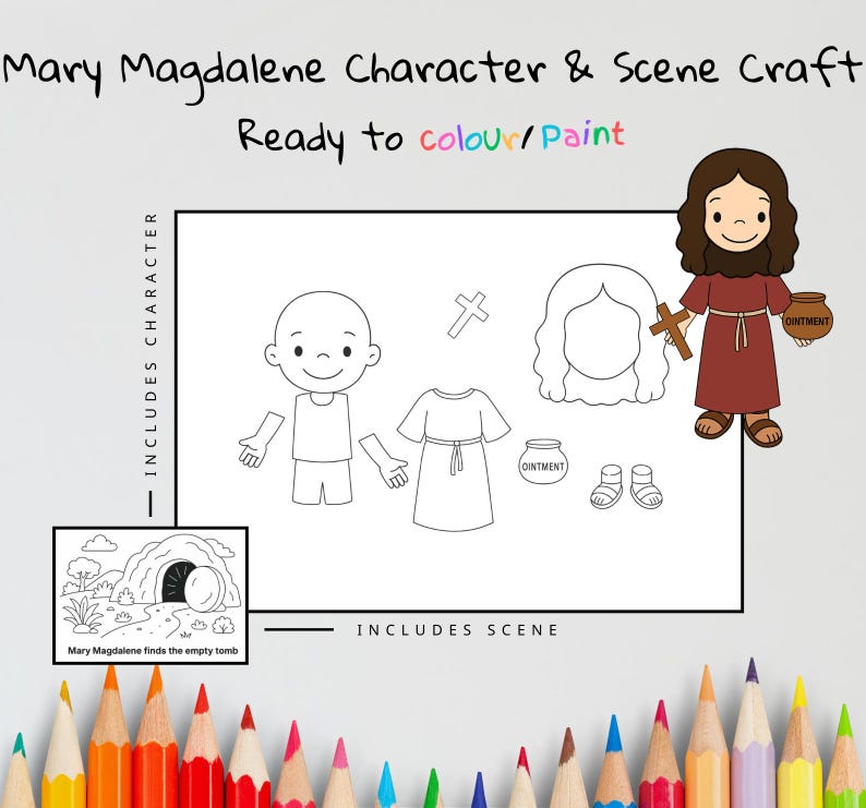 Mary Magdalene at the Empty Tomb Cut-and-Paste Bible Craft for Kids: listing photo