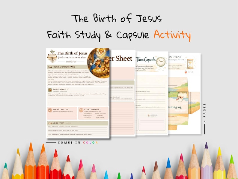 The Birth of Jesus / Nativity Faith Time Capsule Pack for Kids: listing photo