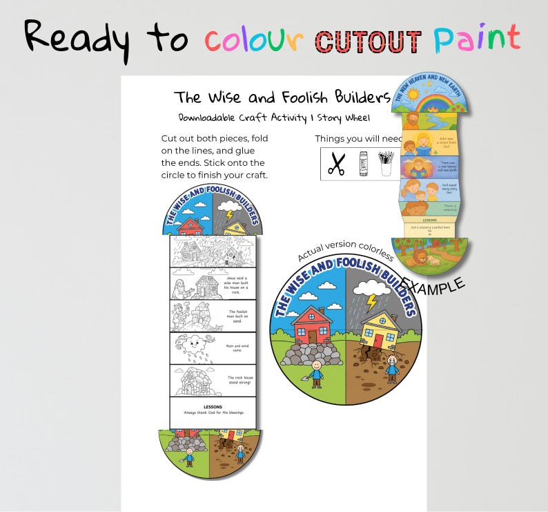 The Wise and Foolish Builders Fold-Out Bible Craft: listing photo