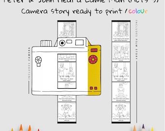 Peter & John Heal the Lame Man Bible Camera Film Craft | Kids Bible Story Activity | Acts 3 Coloring Craft | Christian Printable