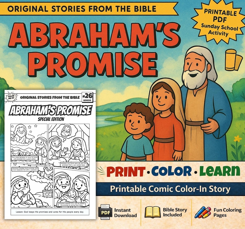 Abraham’s Promise Bible Comic Colouring Page: listing photo