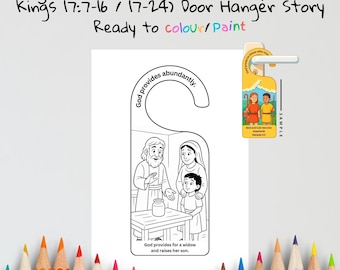 Elijah & Widow Kids Bible Craft Door Hanger | Zarephath Craft | 1 Kings 17 Coloring Page | Christian Printable