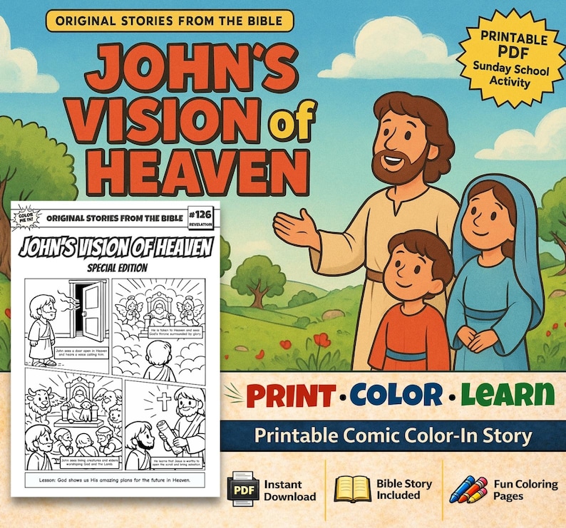 John’s Vision of Heaven Bible Comic Colouring Page: listing photo