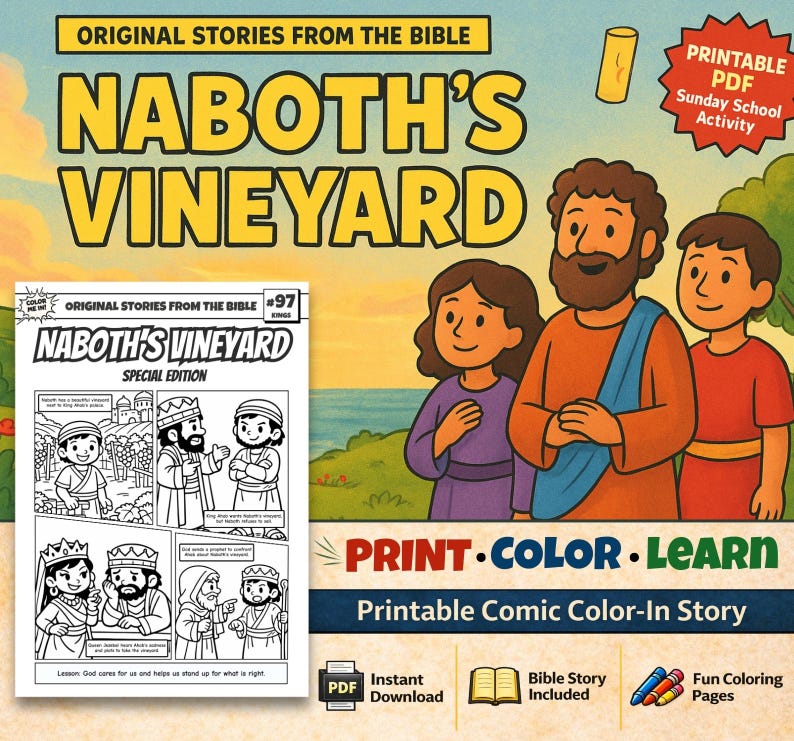 Naboth’s Vineyard Bible Comic Colouring Page: listing photo