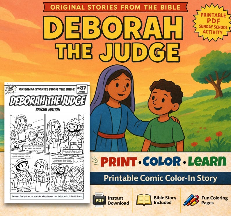 Deborah the Judge Bible Comic Colouring Page: listing photo