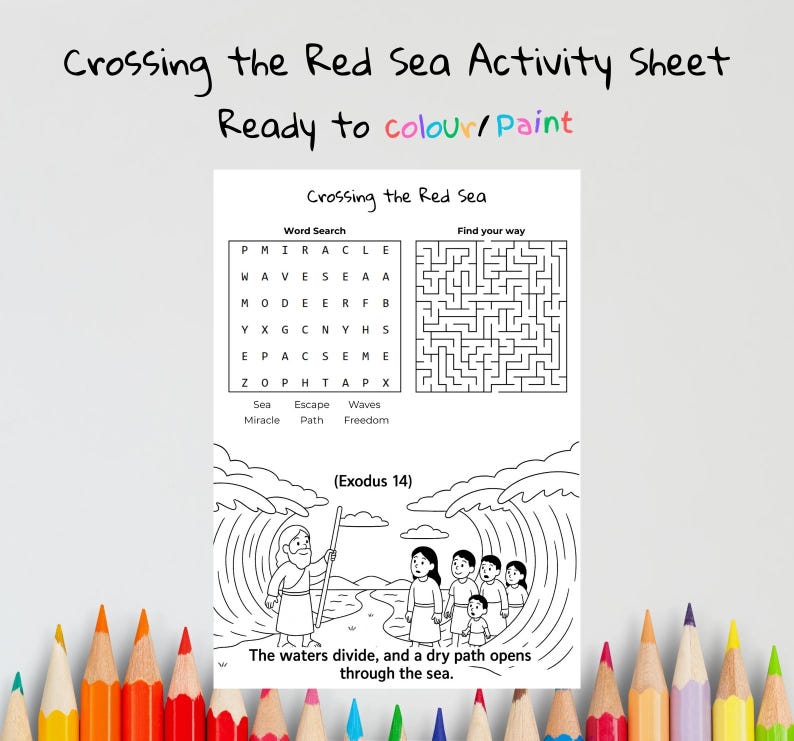 Crossing the Red Sea Bible Activity Sheet: listing photo