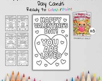 Affirmation Valentine’s Day Coloring Cards for Kids – Set of 6 | Positive Printable Valentines
