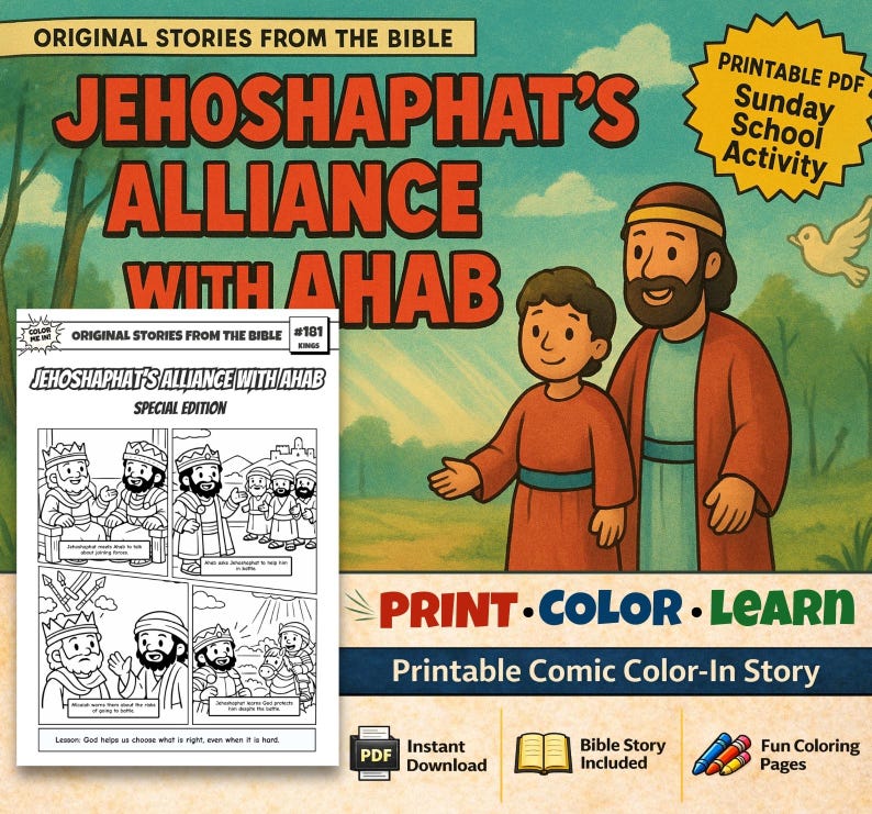 Jehoshaphat’s Alliance with Ahab Bible Comic Colouring Page for Kids: listing photo