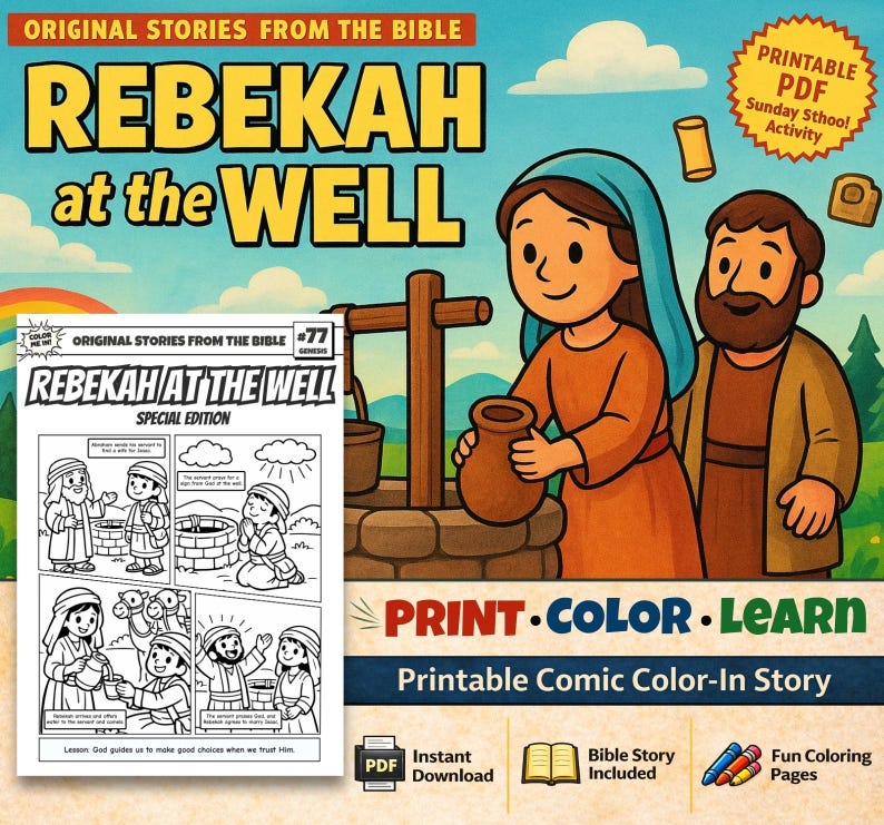 Rebekah at the Well Bible Comic Colouring Page: listing photo