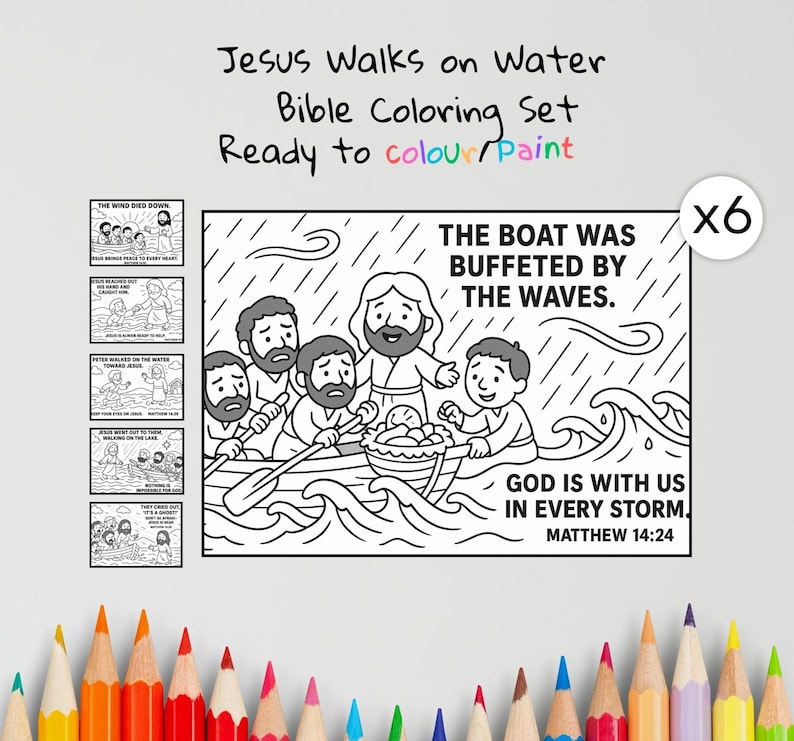 Jesus Walks on Water Bible Colouring Pages: listing photo