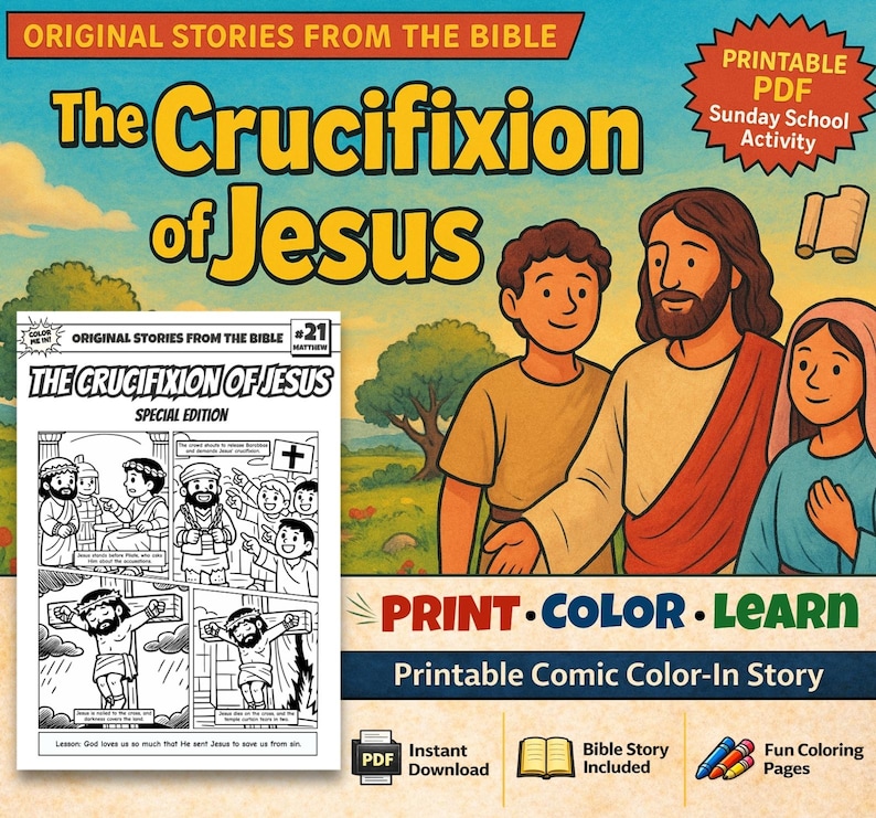 Crucifixion of Jesus Bible Comic Colouring Page: listing photo
