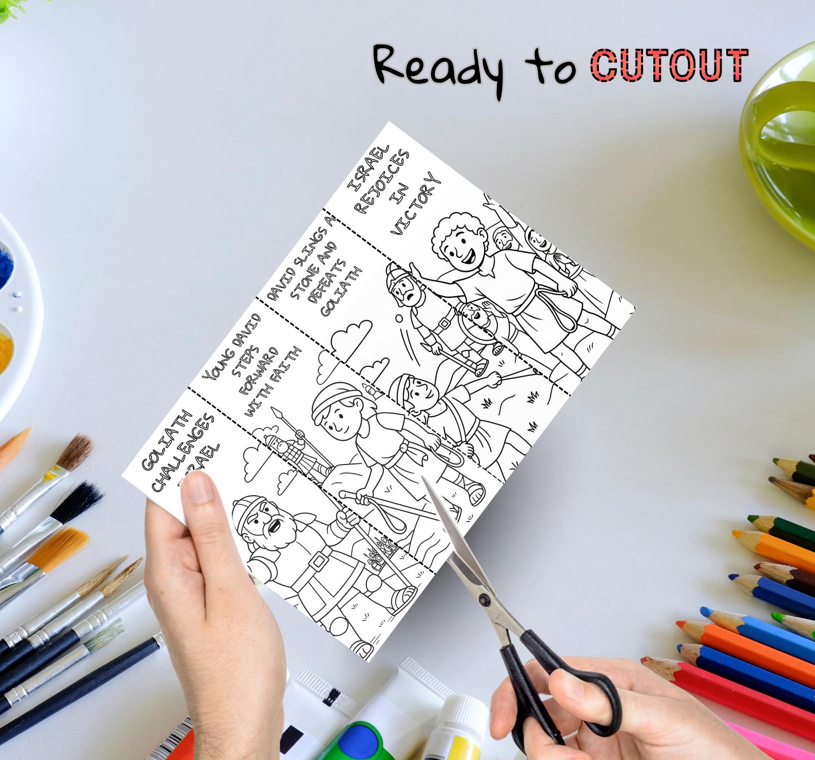 David and Goliath Bookmark Set (4 Bookmarks) | Bible Story Coloring ...