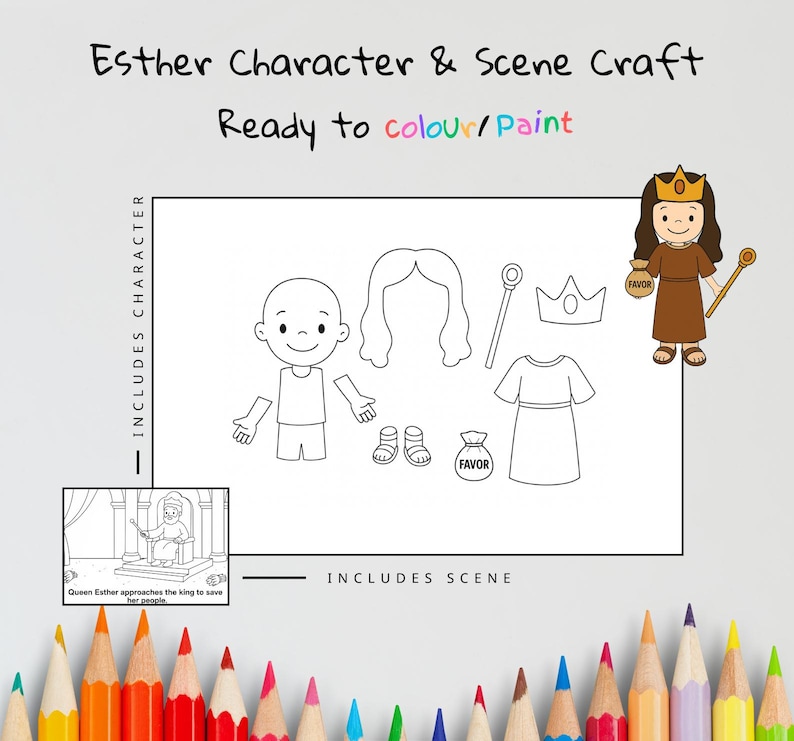 Queen Esther Saves Her People Cut-and-Paste Bible Craft for Kids: listing photo